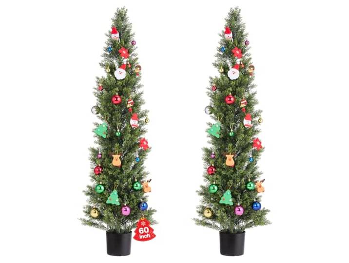 VEVOR Arbre Topiaire Artificiel Cèdre Lot de 2 Faux Pin 1524 mm Plante Artificielle Aspect Réaliste pour Décoration d'Extérieur et d'Intérieur\, Porche\, Terrasse\, Jardin\, Balcon\, Arrière-Cour\, Bureau