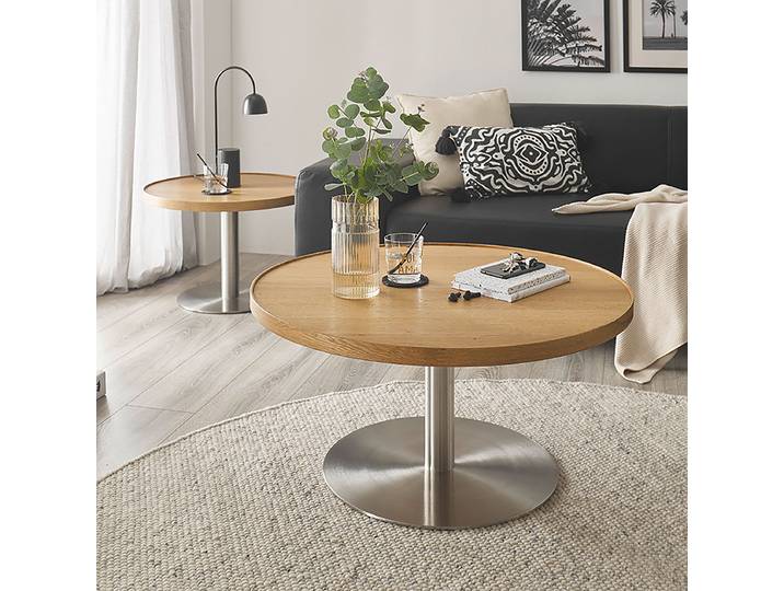 Table basse plaquée Lattac Ø 80cm Argenté/Bois/Marron