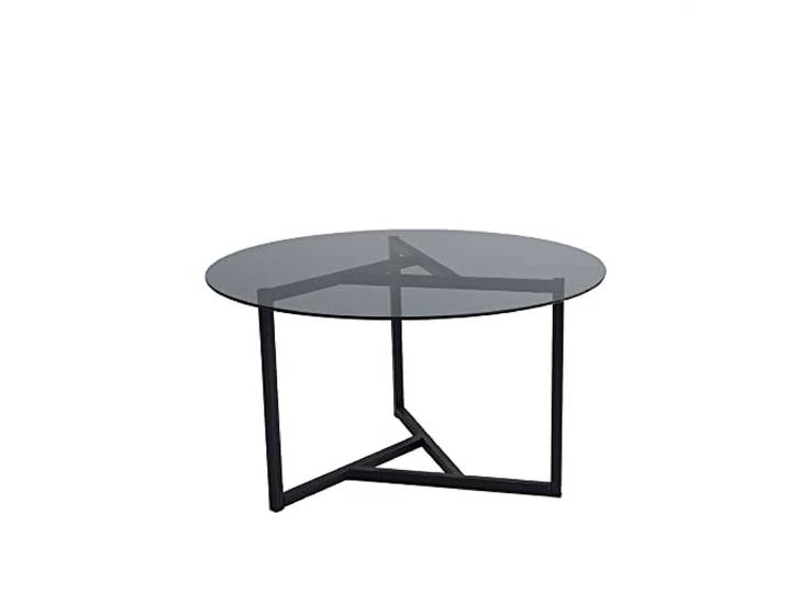 WellHome Runder Couchtisch metalstruktur Rhin Schwarz geraucht 75x42x75 cm