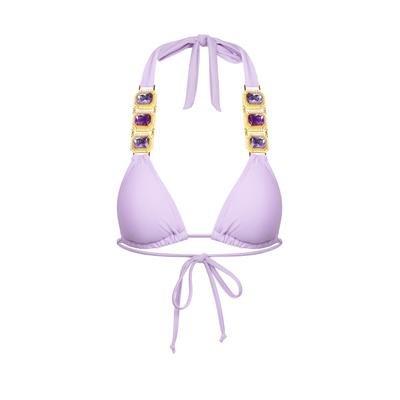 Triangel-Bikini-Top MODA MINX "Boujee Triangel Top", Damen, Gr. XS, lila, 82% Polyamid, 18% Elasthan, unifarben, Bikini-Oberteile, mit stilvollem Steinbesatz