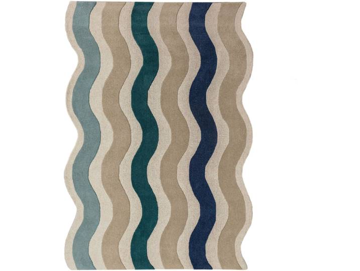 Teppich Calora Blau Welle, Düne 100 Prozent Wolle 160 x 230 cm - Material: 100% Wolle
