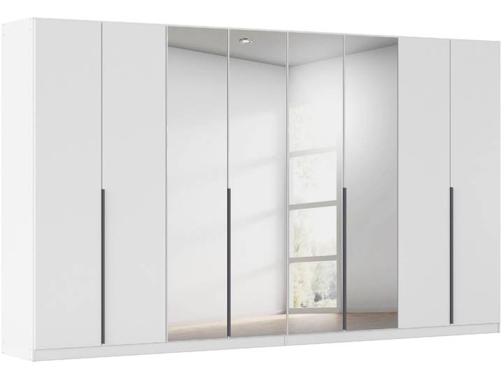 Drehtürenschrank, Holzwerkstoff, Alpinweiß, 360×229×54 cm, Mit Spiegeltüren & Variabel Einlegeböden, Klassisch, Rauch