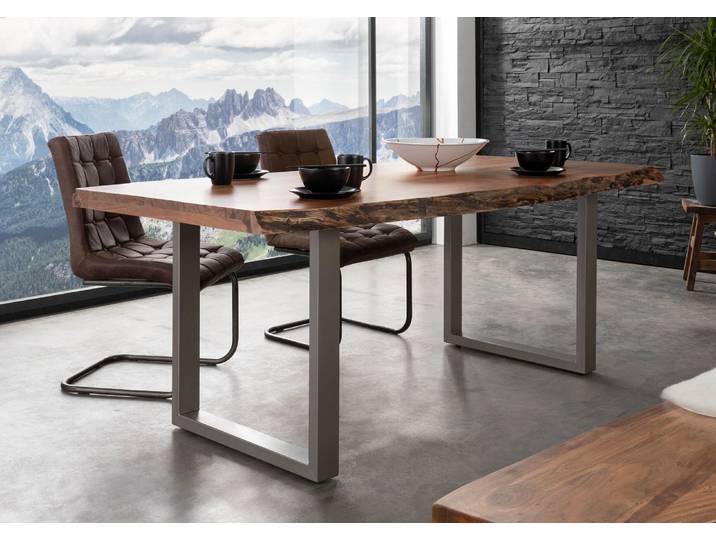 Baumtisch Akazie 180x90x77 natur lackiert / U-Beine silber matt FREEFORM 5