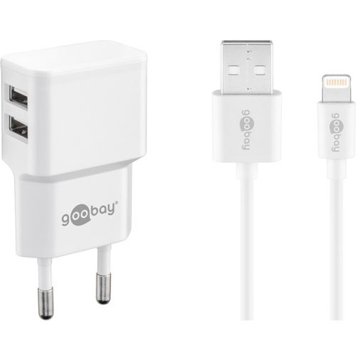goobay Ladekabel mit Adapter weiß, Kabellänge: 1,0 m, 12 Watt
