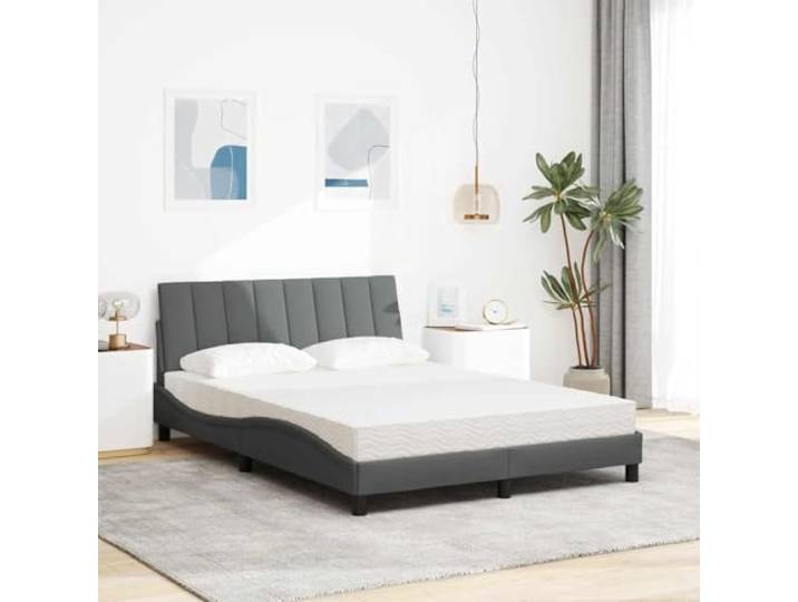 KTHLBRH Bett mit Matratze Hanko, Dunkelgrau, 140 x 200 cm PU-Schaum 22D, gepolstertes Kopfteil, Lattenrost, Montage erforderlich