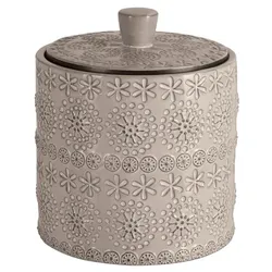 spirella Wattepaddose Relief Kosmetikorganizer für Make Up und Schmuck Taupe Porzellan Wattepadspender, kleiner Wattestäbchen Spender aus Kunststoff,