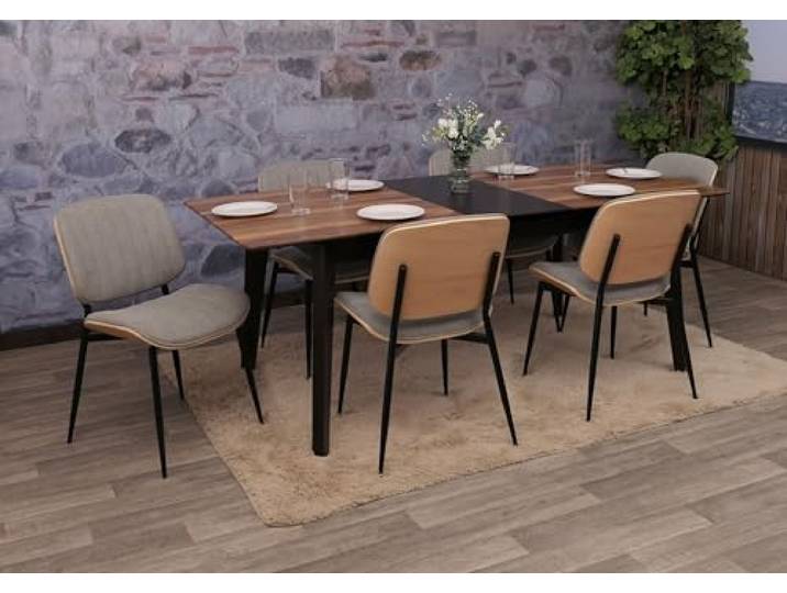 Mendler 6er-Set Esszimmerstuhl HWC-O44 Stoff - Natur, hellgrau