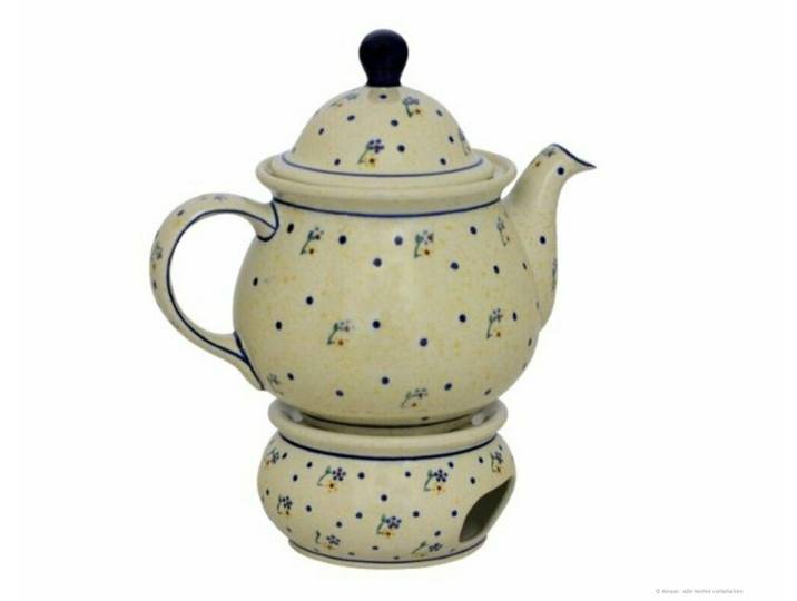 Bunzlauer Keramik Teekanne 1,7L Teekanne mit Stövchen – bauchig, klassisch rund Form, Dekor 111, 1,70 l