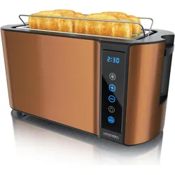 Arendo Toaster Edelstahl 4-Scheiben Langschlitz, Display mit Restzeitanzeige, Touchpanel, Brötchenaufsatz, Toaster, Kupfer