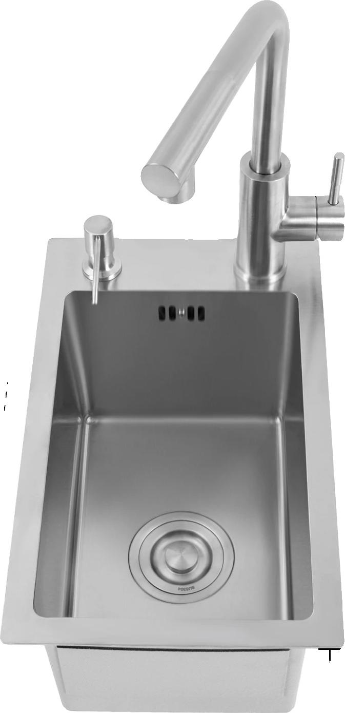 Spüle, Edelstahlkonstruktion, Ausziehbarer Wasserhahn, Silber