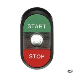 ABB MPD4-11C Doppeldrucktaster, Tasten - oben grün: START - unten flach: rot STOP - Mitte: farblos