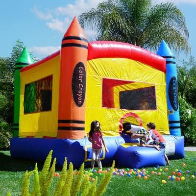 HeroKiddo 13 ft. Crayon Commercial Grade Bounce House, Includes Blower, Rip Stop Netting, Inflatable for Kids