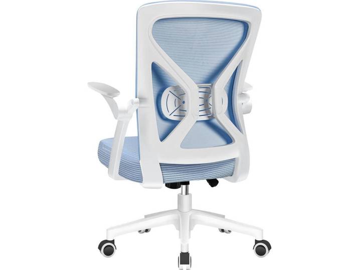 Bürostuhl mit Lendenstütze und hochklappbaren Armlehnen Blau, 57x99x57 cm, Büromöbel, Bürostühle, Drehstühle