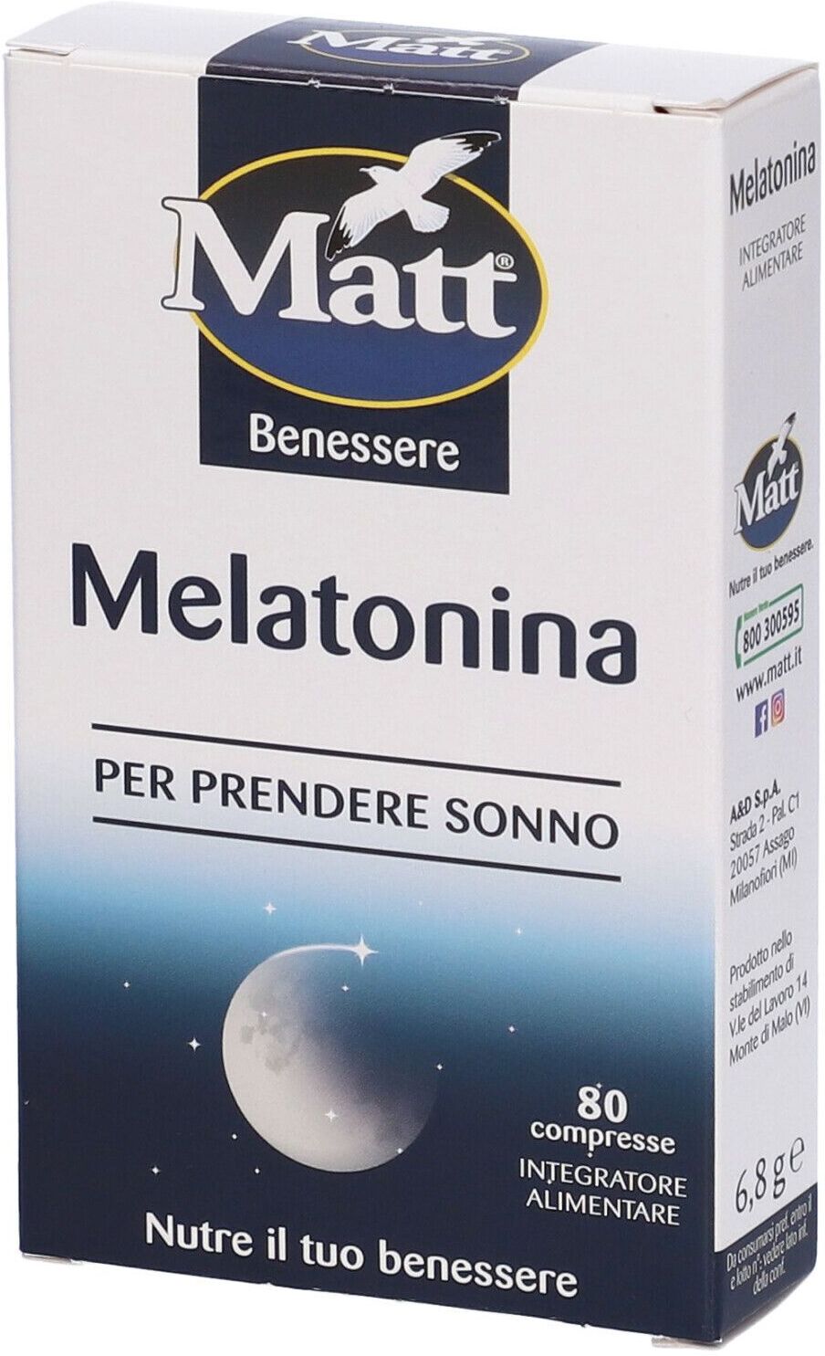 A&D SpA Gruppo Alimentare Diet Matt Benessere, Melatonina, 80 Compresse