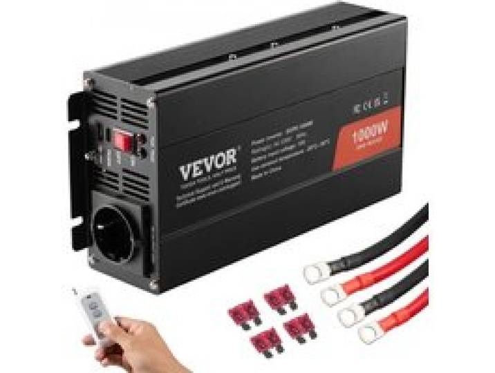 VEVOR Wechselrichter mit reiner Sinuswelle 1000W DC 12V AC 230V Spannungswandler mit 1 AC-Steckdosen 1 USB-Anschlüssen 1 Typ-C-Anschluss Fernbedienung für kleine Heimgeräte wie Smartphone-Laptop