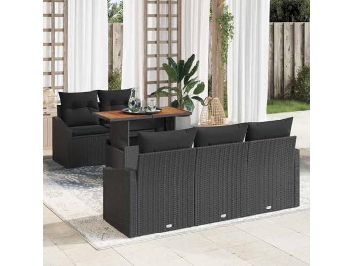 KTHLBRH Modulares Poly-Rattan Garten-Esszimmer-Set mit Kissen, Ergonomische Gartenmöbelgruppe mit Stauraum und Wetterfeste Outdoor-Esstischgruppe in Schwarz und Braun