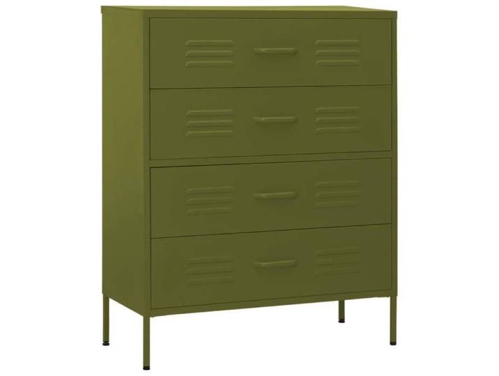 Commode - OMABETA - Vert olive - 80x35x101 5 cm - Acier - 3 tiroirs