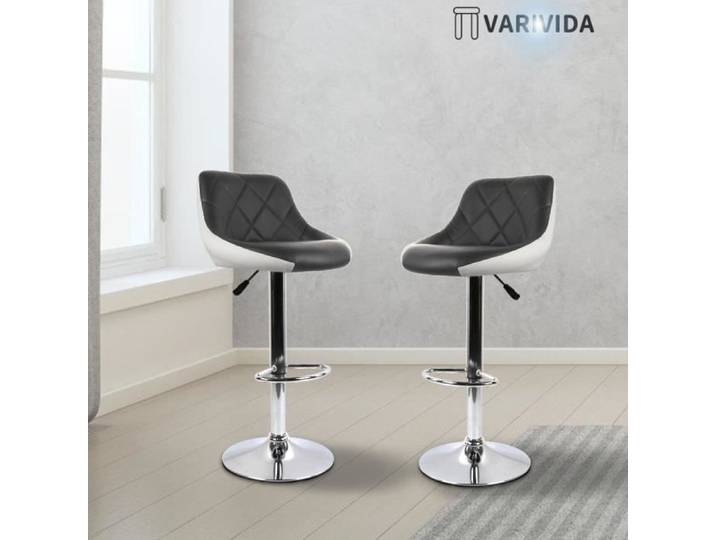 Tabouret de Bar - VARIVIDA - Lot de 2 - Revêtement en PU - Couleur Noir et Blanc - Design Contemporain