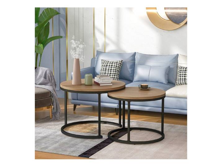 Celya Couchtisch 2-Sätze von runden Couchtischen mit verschachtelten Beistelltischen, Metallrahmen