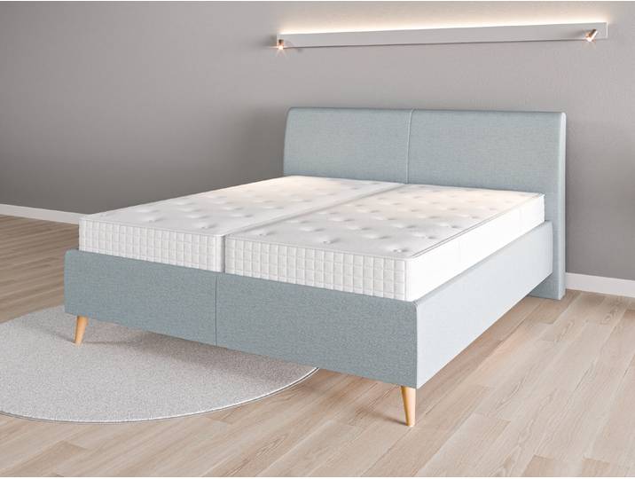 Lattenrost-Bett 180x200 Nr. 1 - Blau (Pastellblau) - Feiner Strukturstoff