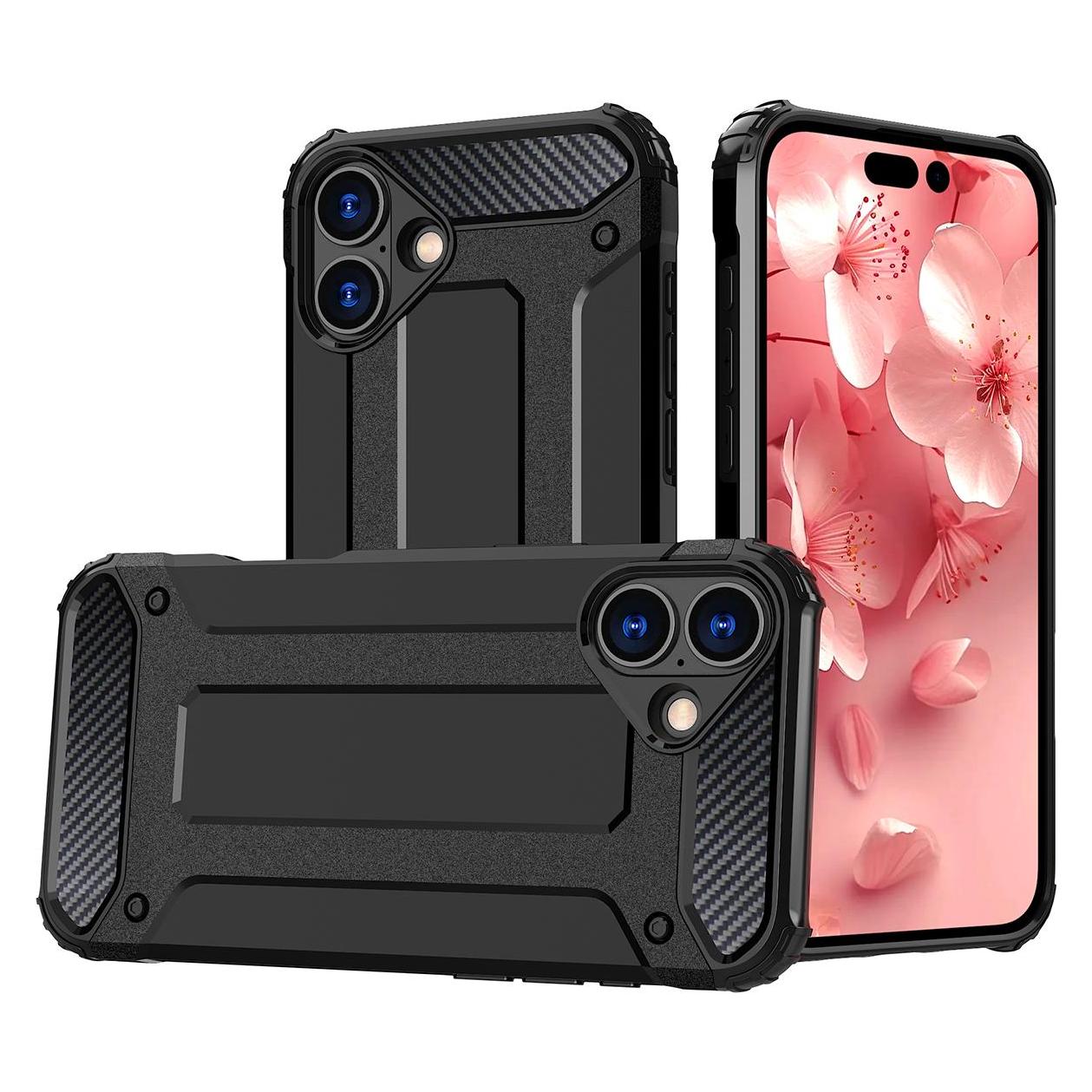Hurtel Hybrid Armor iPhone 16 Case - Black (Apple iPhone 16) (HYBRID ARMOR IPHONE 16 BLACK)