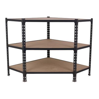 SimonRack Maderclick Eckregal aus Metall ohne Schrauben, 3 Böden. Farbe ANTHRAZIT/HOLZ 900x900x500 mm