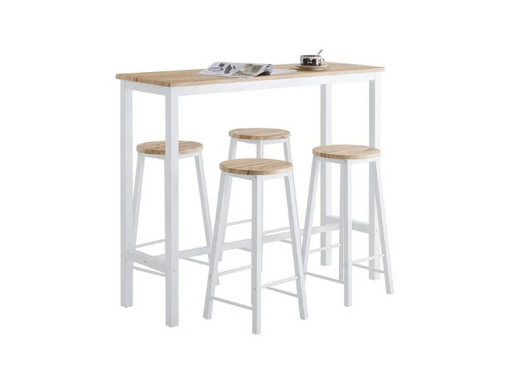 SoBuy Bartisch OGT22, Küchentisch Set, Esstisch mit 4 Stühlen platzsparend, Esszimmer, 5-teilig Bartisch mit Stühlen Esstisch im Industrie-Design Balkon