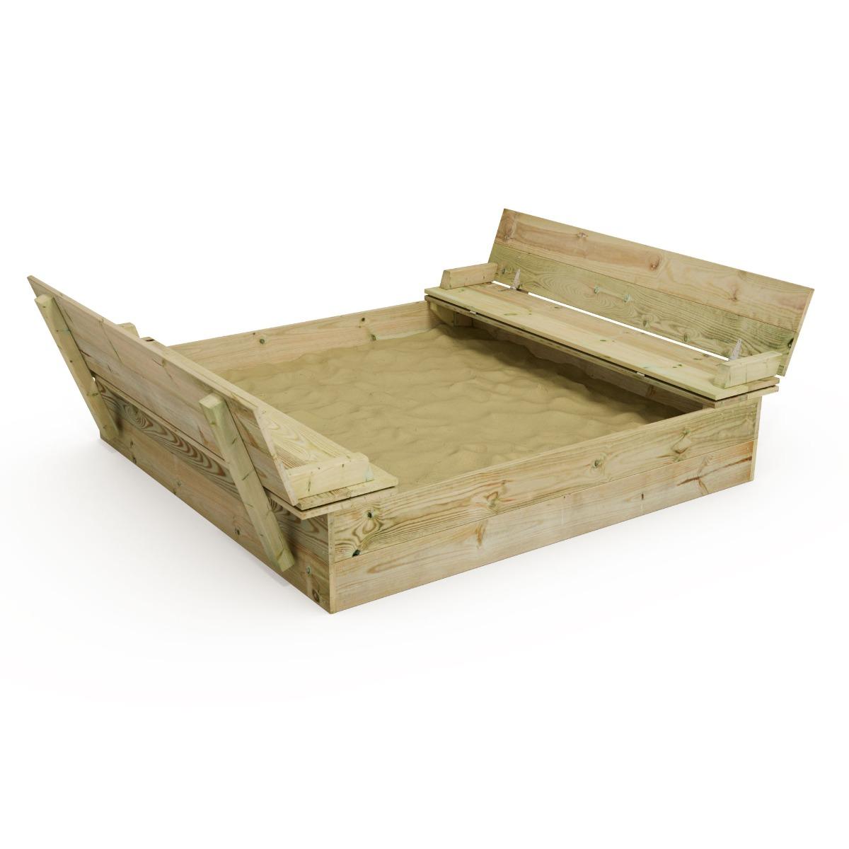 Sandkasten Flippey 150x165 cm - Witterungsbeständiger Garten-Spielplatz mit klappbarer Sitzbank für Kinder aus KDI Holz - Spielspaß mit Wickey