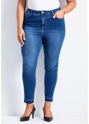 Plus Size Women's Butter Skinny Frayed Hem Jean by Avenue in Mid Wash (Size 14)