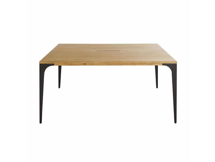Konferenztisch aus hellem Mangoholz und grau getöntem Metall L160