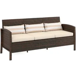 RATTAN Sofa mit Kissen, Dreisitzer, Garten Loungesofa, Stahl, Braun