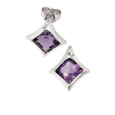 Paar Ohrstecker JOBO "Ohrringe", lila, Ohrringe, Damen, SI = kleine Einschlüsse, Diamanten Weißgold 585, Diamanten, Weißgold 585, 585 Weißgold mit Amethyst und 4 Diamanten