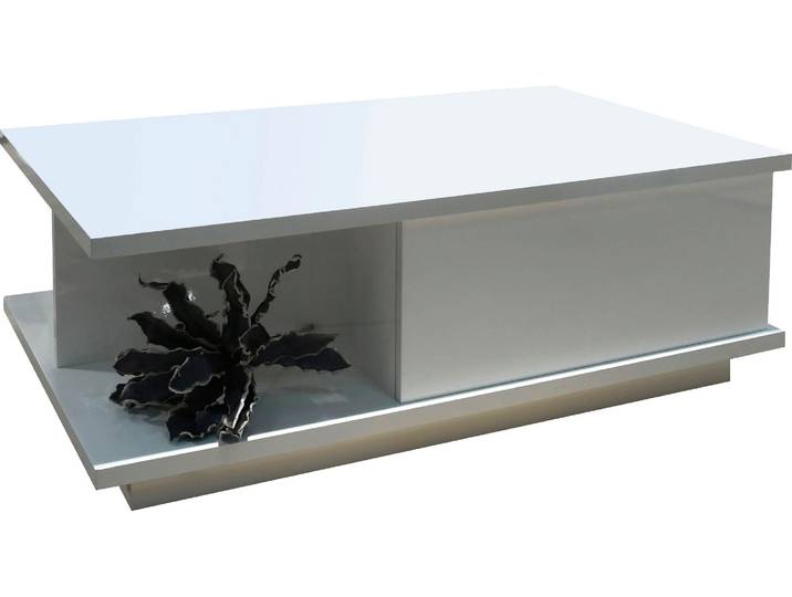 Couchtisch, Weiß Hochglanz, 103,5x36x65 cm, MDF, Mit Schublade & Soft-Close, Modern