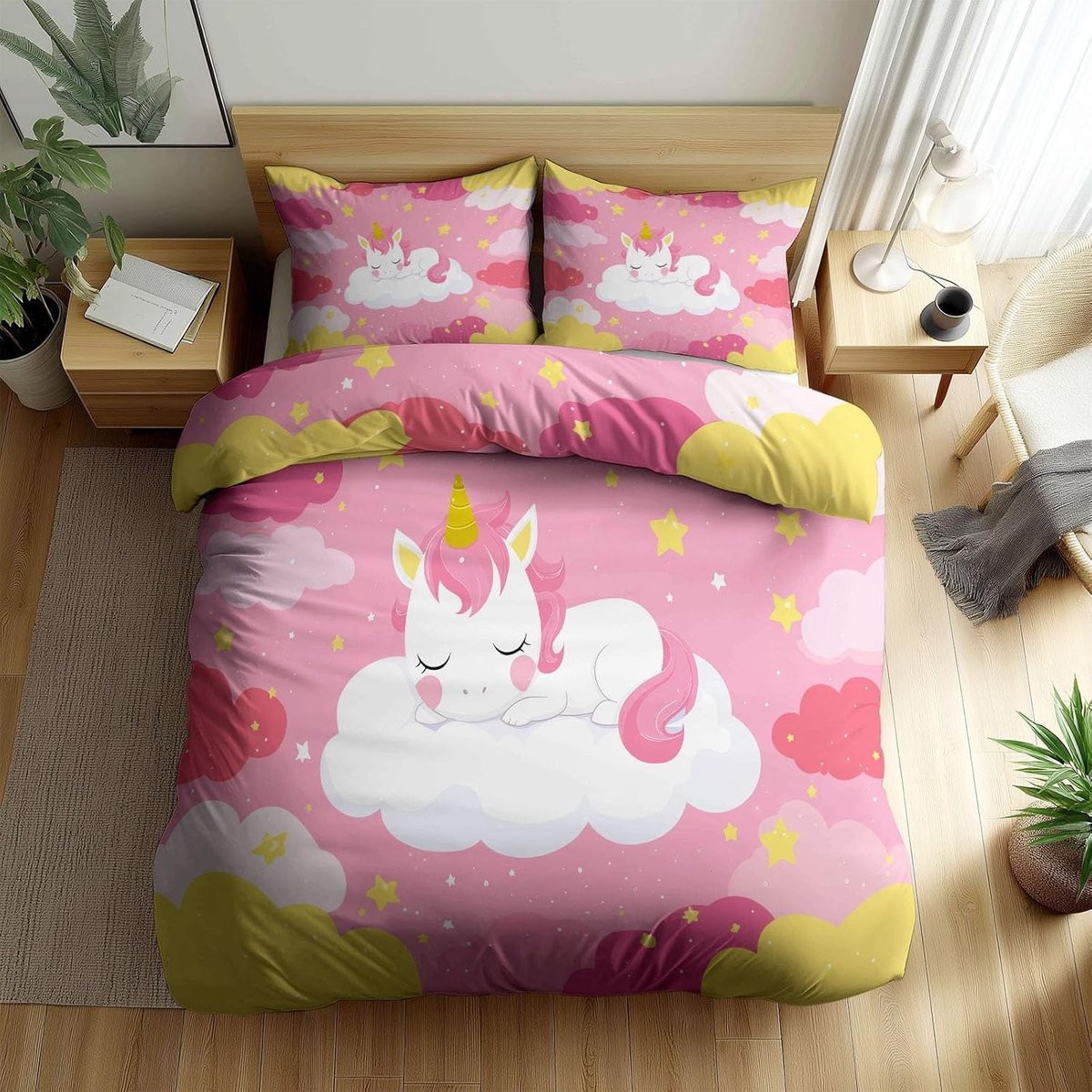 Omkeerbaar Dekbedovertrek Set met Roze Wolken Patroon - 220 x 240 cm
