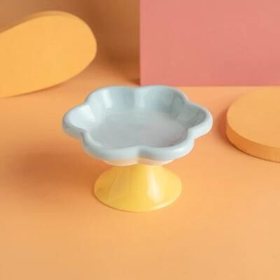 Inspired Finds Flower Elevated Ceramic Cat Bowl For Comfortable Feeding blue