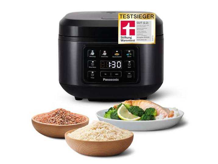 Panasonic SR-DA152KXE Automatischer Reiskocher mit Dampfgarer, Fuzzy-Logik, Wasserverhältnisanzeige, BPA-frei, Warmhalten, Startverzögerung, spülmaschinengeeignete Teile, vielseitig, schwarz