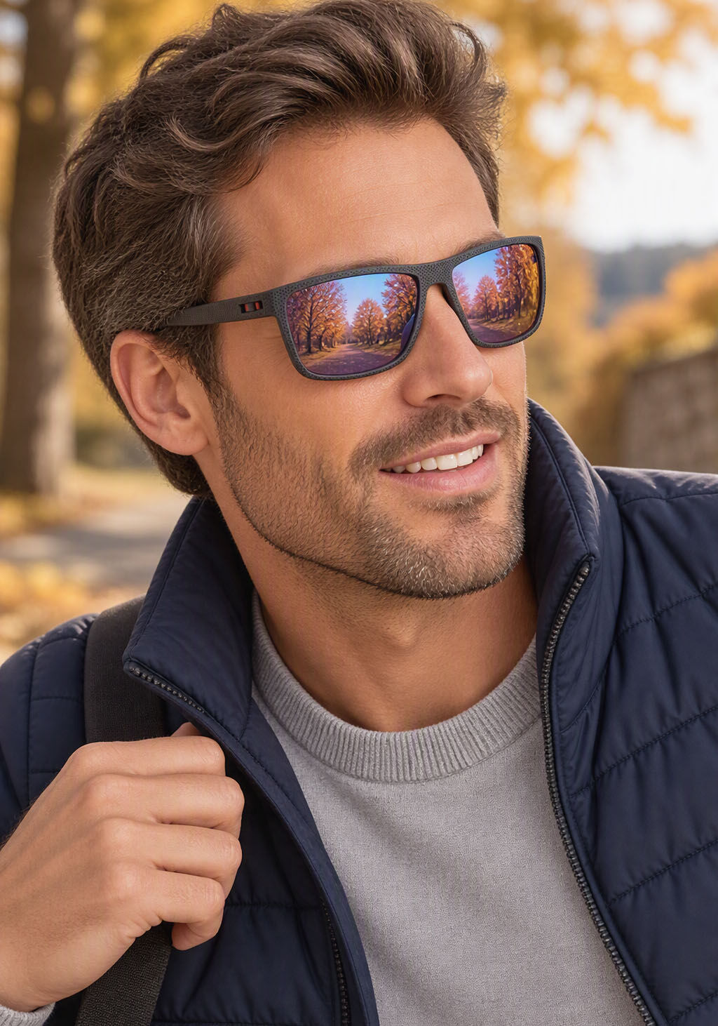 Sonnenbrille MAN'S WORLD, Herren, blau (grau), kontrastfarbene Details, Sonnenbrillen Sonnenbrille, sportlich-modischer Stil, trapezförmige Vollrandfassung grau Einheitsgröße