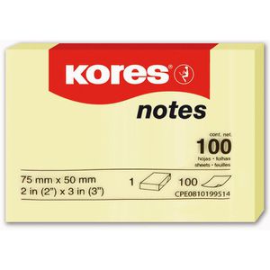 Kores Haftnotizen Notes, N46057, gelb, 50 x 75mm, selbstklebend, 100 Blatt