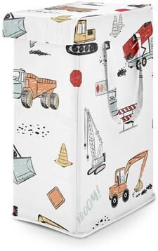 Sweet Jojo Designs Red Blue Construction Truck Boy Foldable Laundry Hamper with Handles Transportation Zone Vehicles Bulldozer