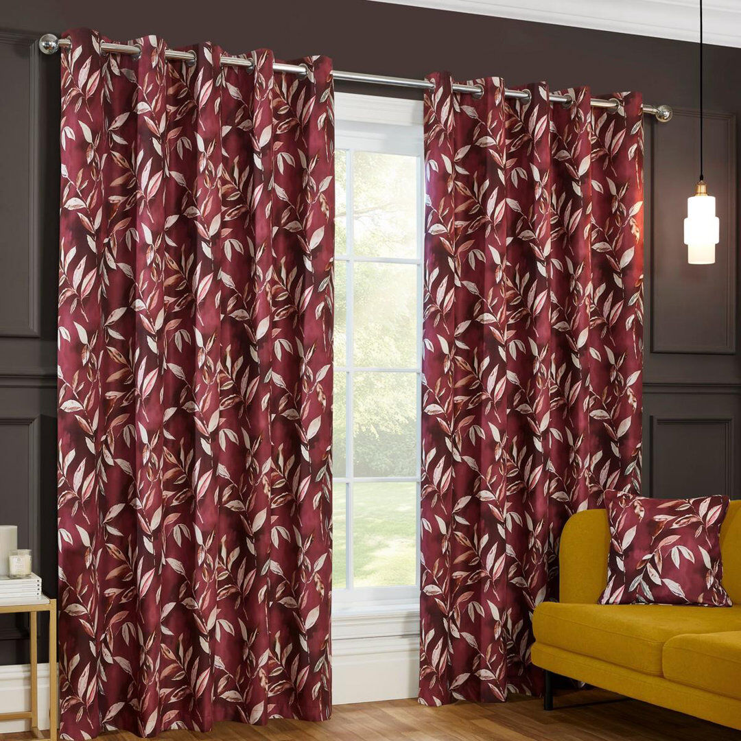Lark Manor Madrid Blackout Ready Made Leaves Eyelet Curtains Red 117cm Width x 183cm Drop