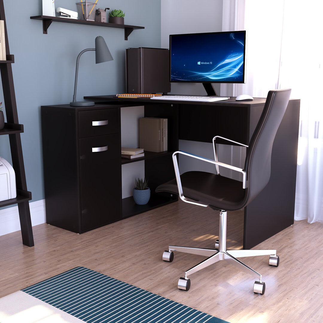 Latitude Run Muskoka L-Shaped Computer Desk Black 75cm H X 120cm W X 59cm D