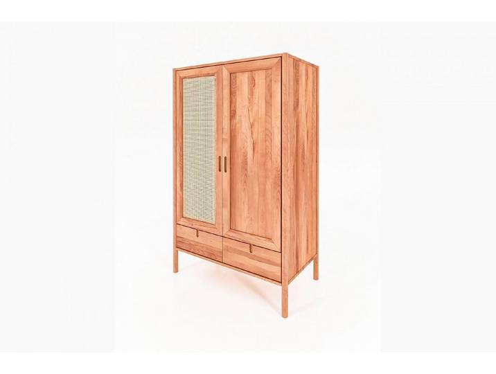 Natur24 Kleiderschrank Kleiderschrank Zola Kernbuche massiv mit Rattan 108x175