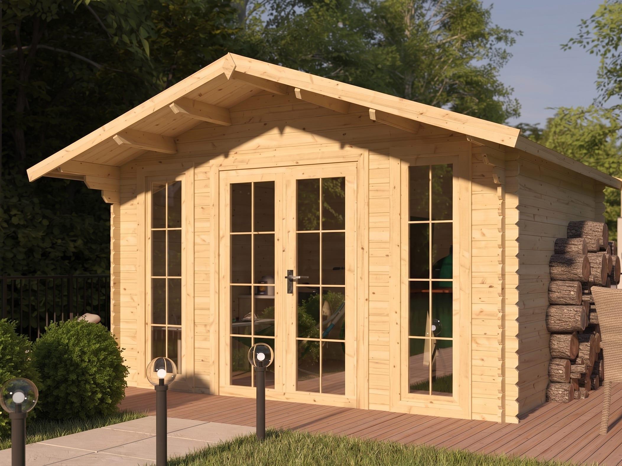 WOODTEX Naturbelassen 28 mm Gartenhaus Blockbohlenhaus Maximus, Gartenhaus aus Fichte, Gartenhaus naturbelassen, Gartenhaus 28 mm, Gartenhaus Blockbohlen