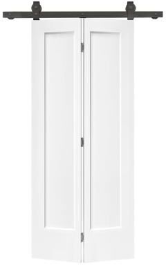 Klair Living Primed 1-Panel Shaker MDF Composite Bi-Fold Barn Door with Sliding Hardware Kit