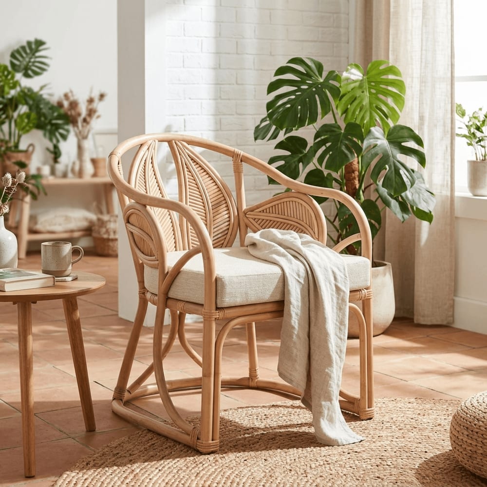 NIYLO Chaise feuille en rotin marron 63x68x81 cm Marron 68x81x63cm