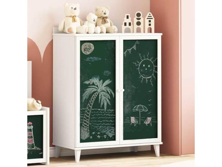 RJPLMFV Anrichte für Tafel, 2 Türen, Grün, Weiß Holzwerkstoff, mehrere Regale, modernes Design, leicht zu reinigen