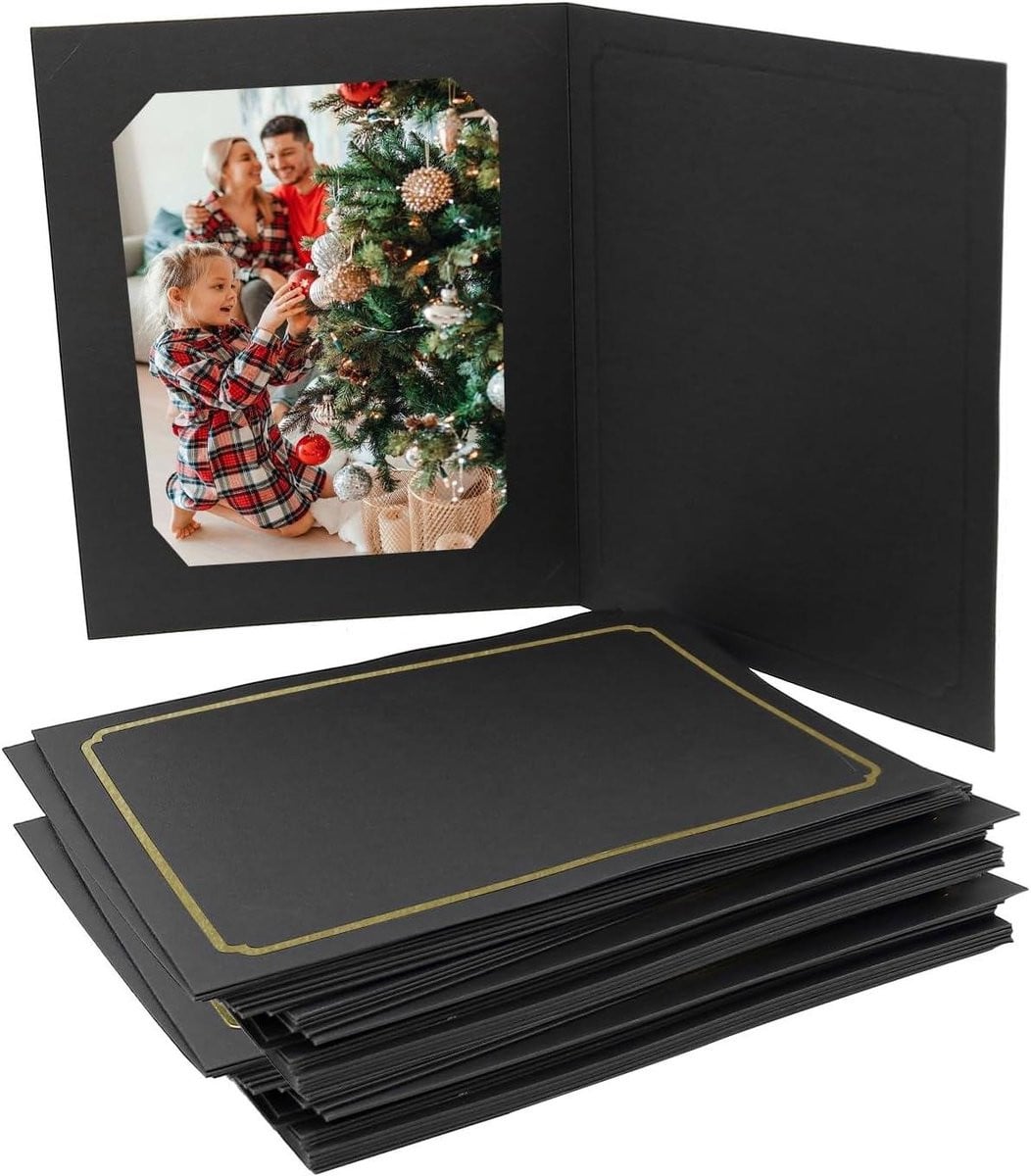 50 stuks Fotomappen van karton met goudkleurige rand in zwart voor het presenteren van foto's
