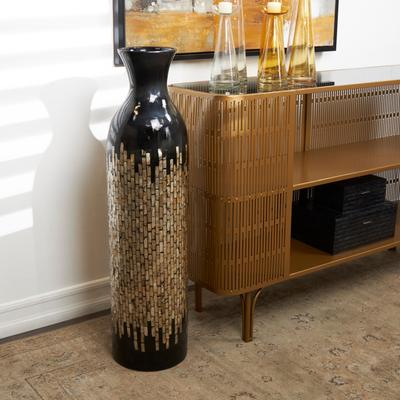 ARCILLA ELEMENTAL "Black Capiz Shell Handmade Decorative Vase with Gold Ombre Design - 9""W, 34""H"