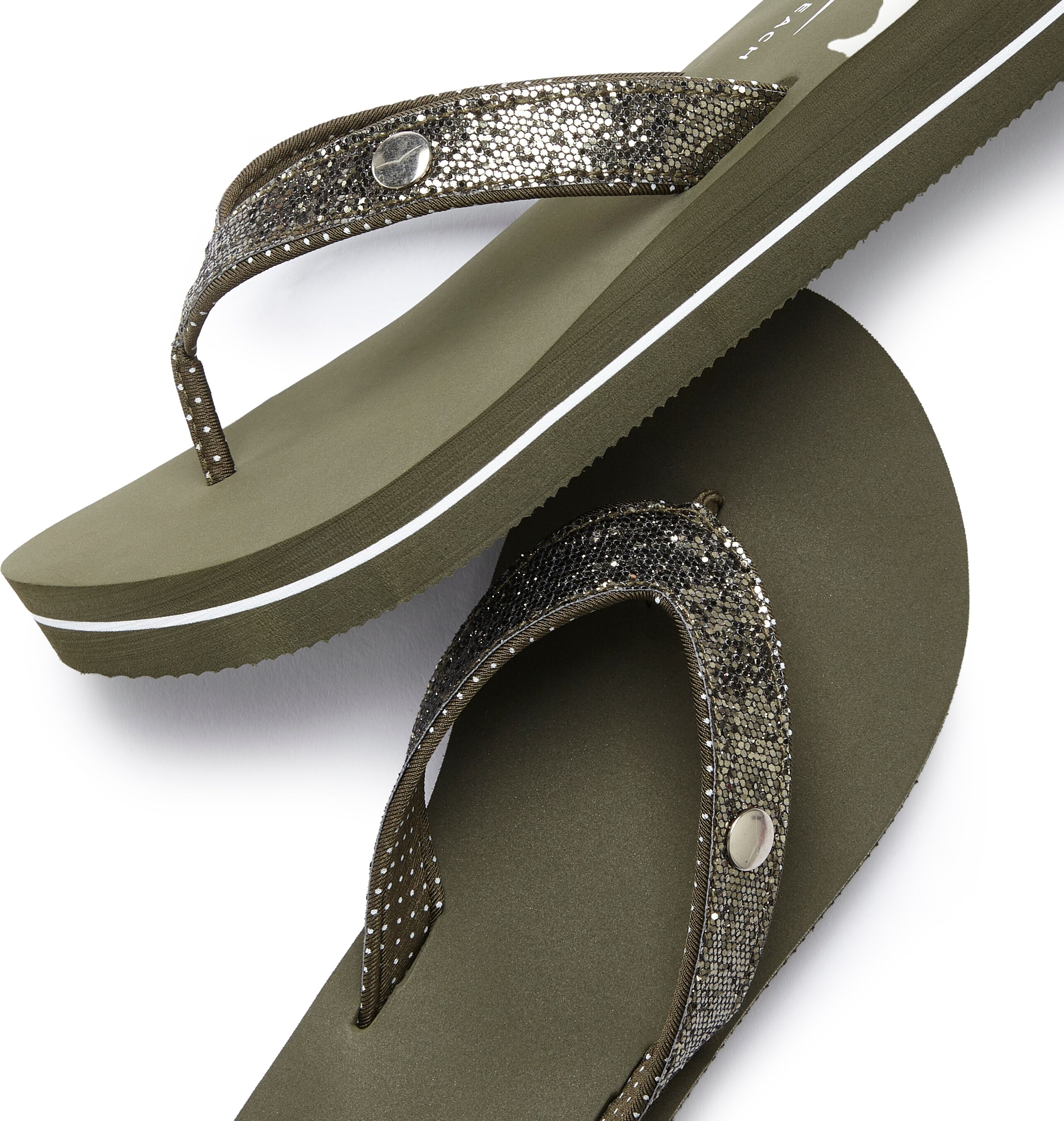 Badezehentrenner VENICE BEACH "Sandale, Badeschuh, Badelatsche, Flip Flop, Badeschlappe, Pantolette", Damen, Gr. 44, grün (olivgrün), Obermaterial: 100% Textilmaterial. Decksohle: 100% Synthetik. Futter: 100% Textilmaterial. Laufsohle: 100% Synthetik, Gli