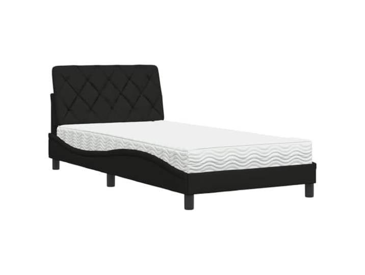 PUGYNBK Bett mit Matratze, Stoff, Schwarz, 100 x 200 cm Anpassungsfähiger Schaumstoff, Lattenrost, gepolstertes Kopfteil, robuste Beine